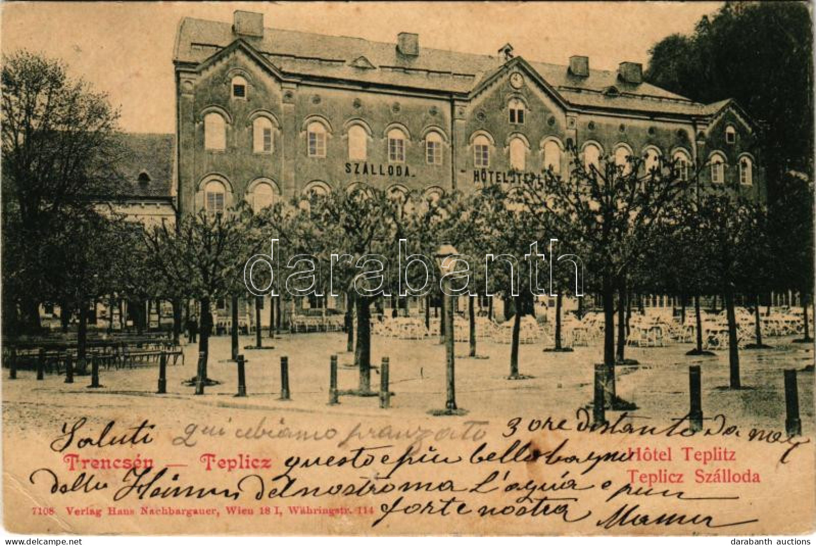 T2/T3 1901 Trencsénteplic, Trencianske Teplice; Teplicz Szálloda. Kiadja Hans Nachbargauer / Hotel (EK) - Non Classés