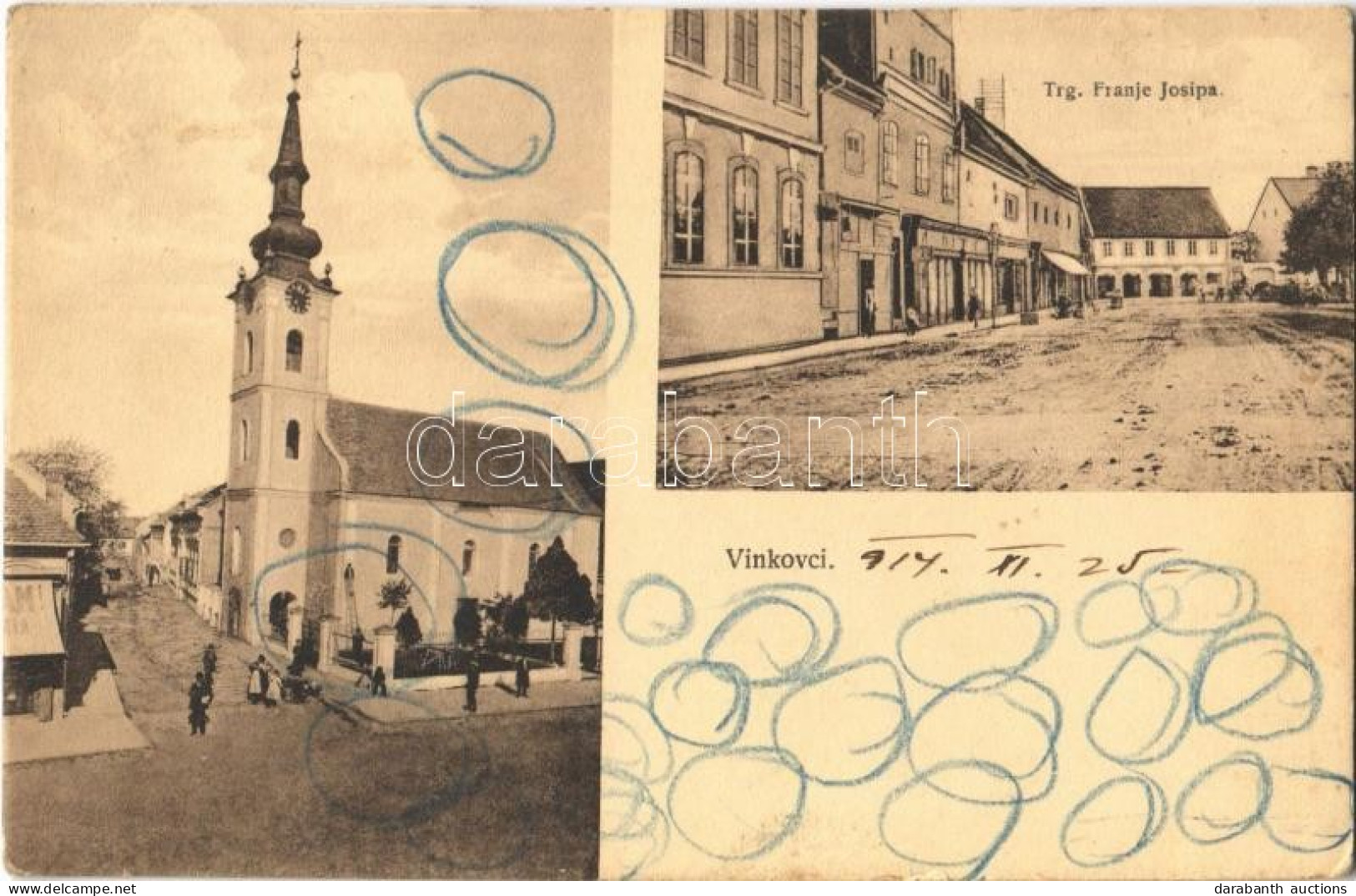 T2/T3 1914 Vinkovce, Vinkovci; Trg. Franje Josipa / Ferenc József Tér, Templom. Kremer Kiadása / Square, Church (EK) - Non Classés