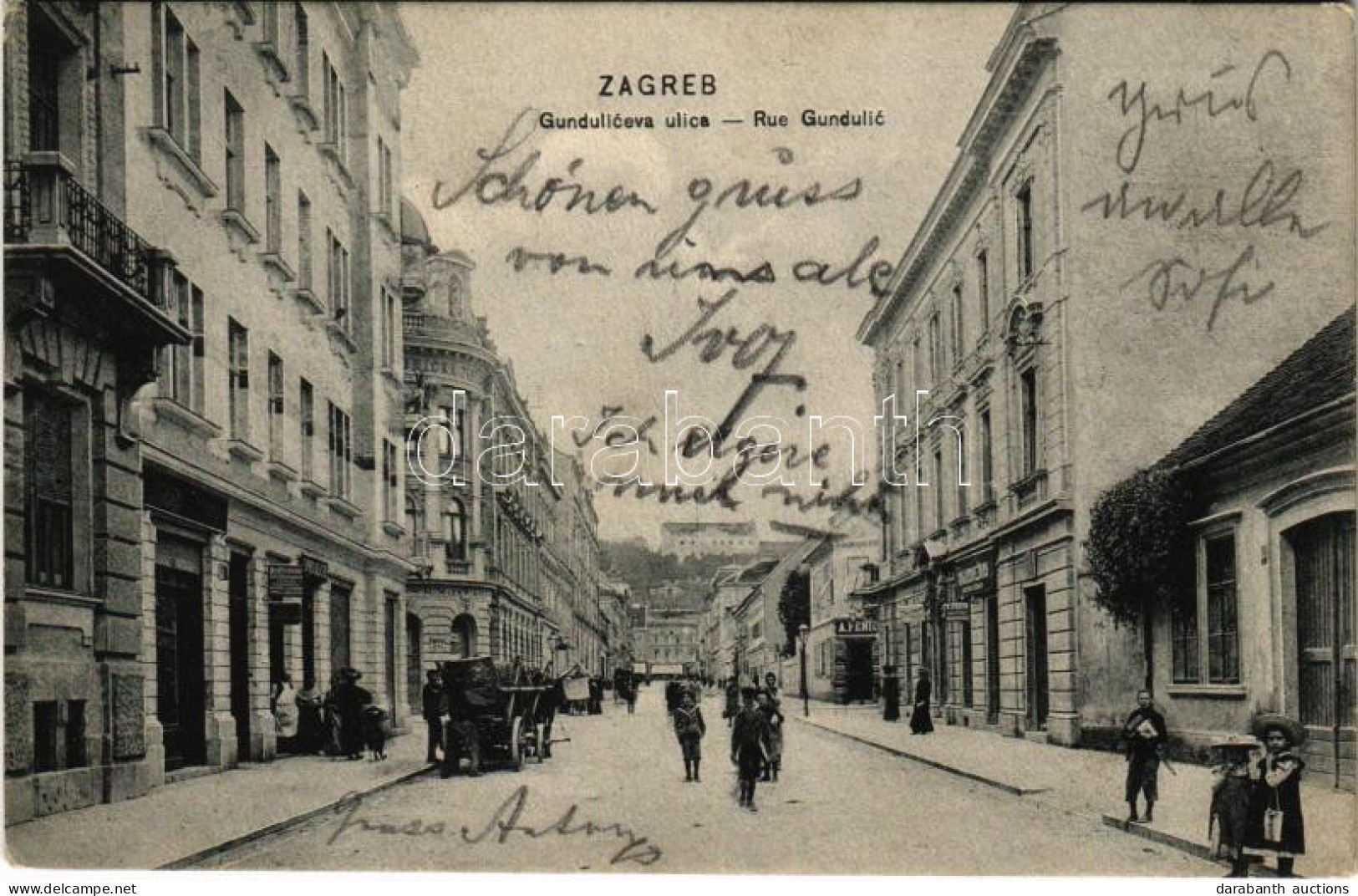 T2/T3 1906 Zagreb, Zágráb; Gunduliceva Ulica / Utca, üzletek / Street, Shops. Dr. Trenkler Co. - Ohne Zuordnung