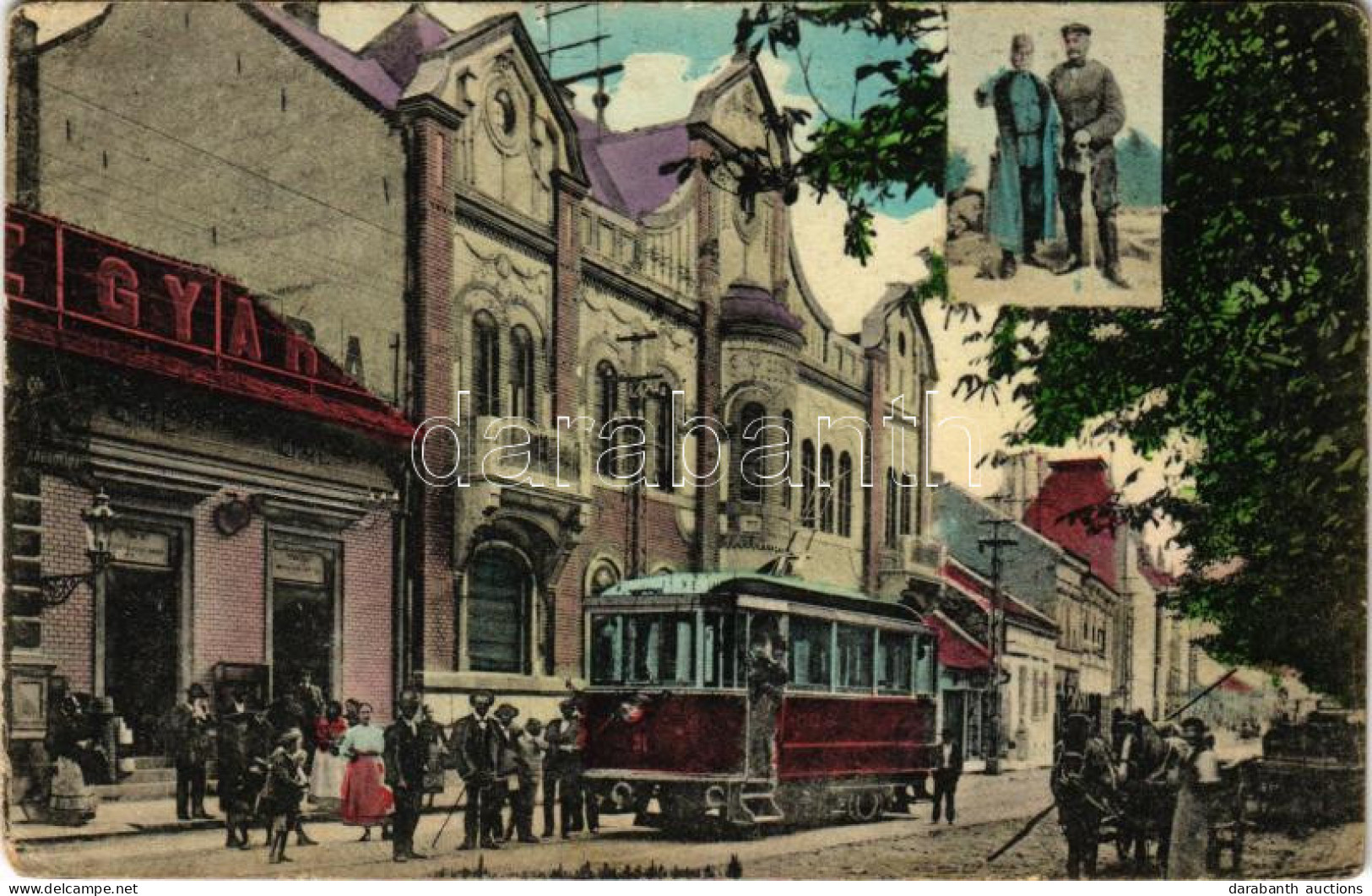 T2/T3 1916 Újvidék, Novi Sad; Trandafilk épület A Búza Téren, Villamos, Gyár üzlete. Singer J. Fényképész Kiadása / Shop - Ohne Zuordnung