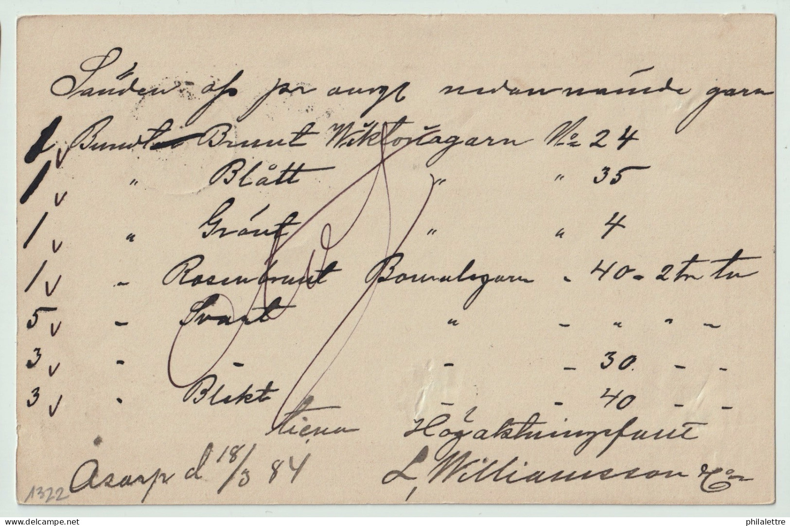 SUÈDE / SWEDEN - 1884 - TPO CDS "U.W." (Ulricehamn-Wartofta) On 6ö Postal Card Mi.P7 Addressed To Göteborg - Cartas & Documentos