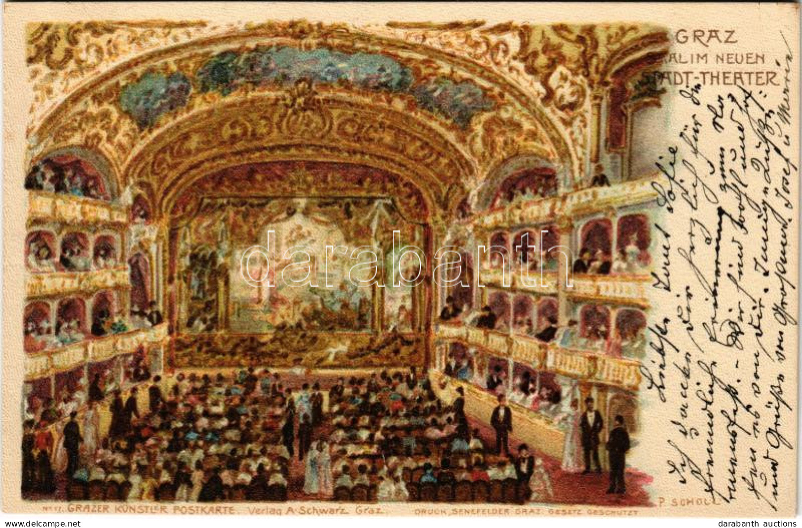 T2 1899 (Vorläufer) Graz, Saal Im Neuen Stadt-Theater / Theatre Interior. Grazer Künstler Postkarte No. 17. Senefelder A - Ohne Zuordnung