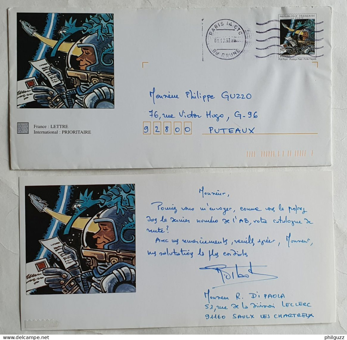 Entier Postal Carte Et Enveloppe Valérian Et Laureline Mézières 1997 - Postcards