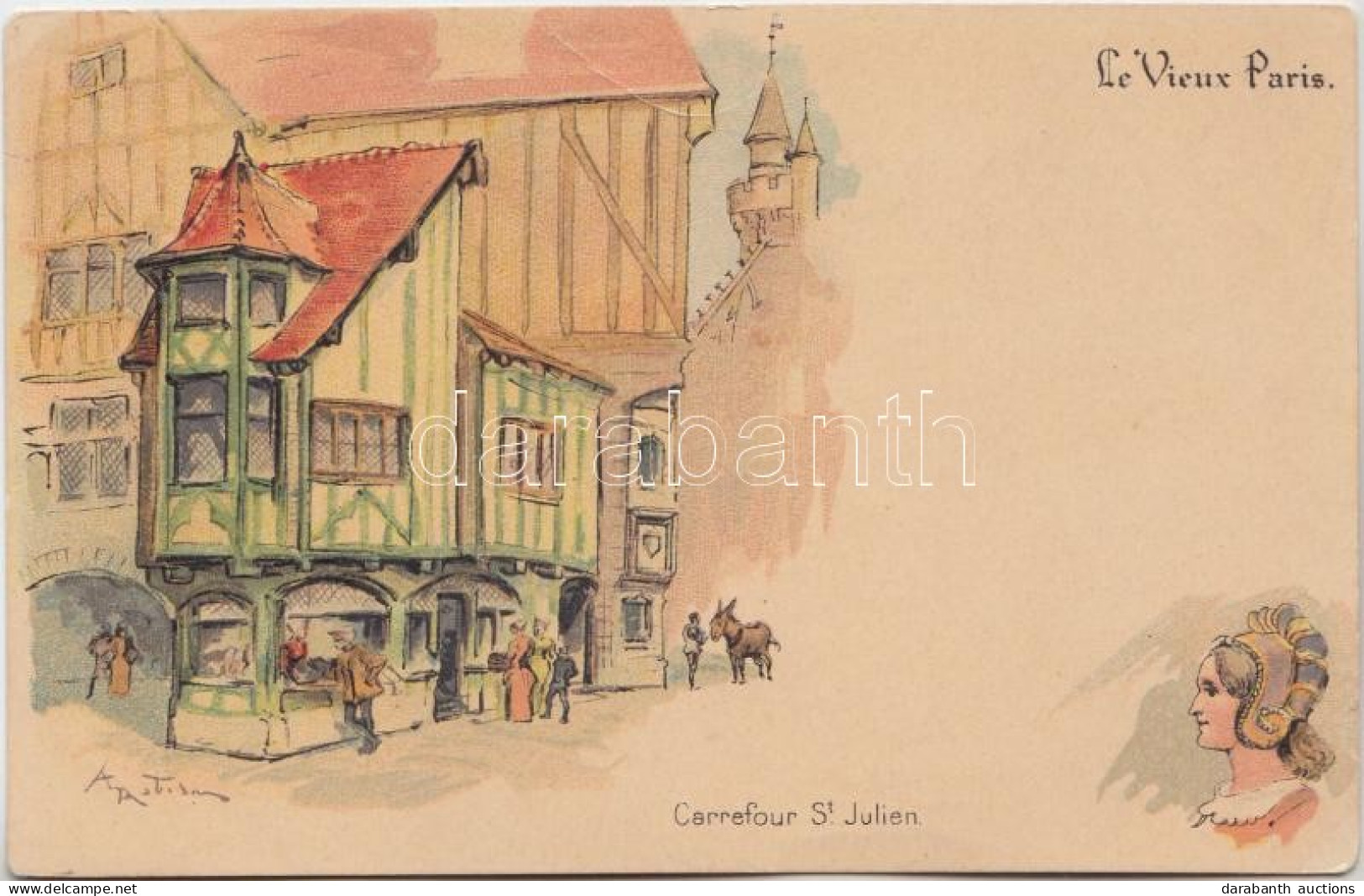 ** T4 Paris, Le Vieux Paris, Carrefour St. Julien, Litho S: Robida (b) - Zonder Classificatie