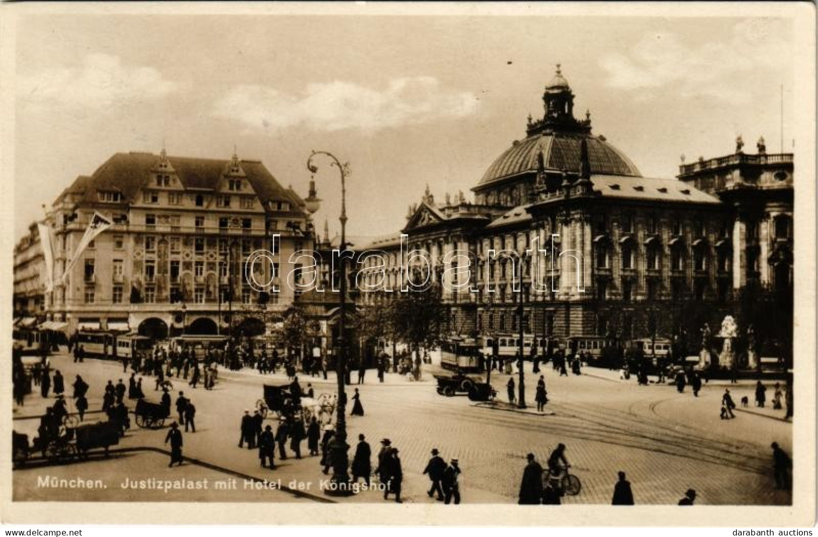 T2 1934 München, Munich; Justizpalast Mit Hotel Der Königshof / Palace Of Justice, Hotel, Trams - Ohne Zuordnung