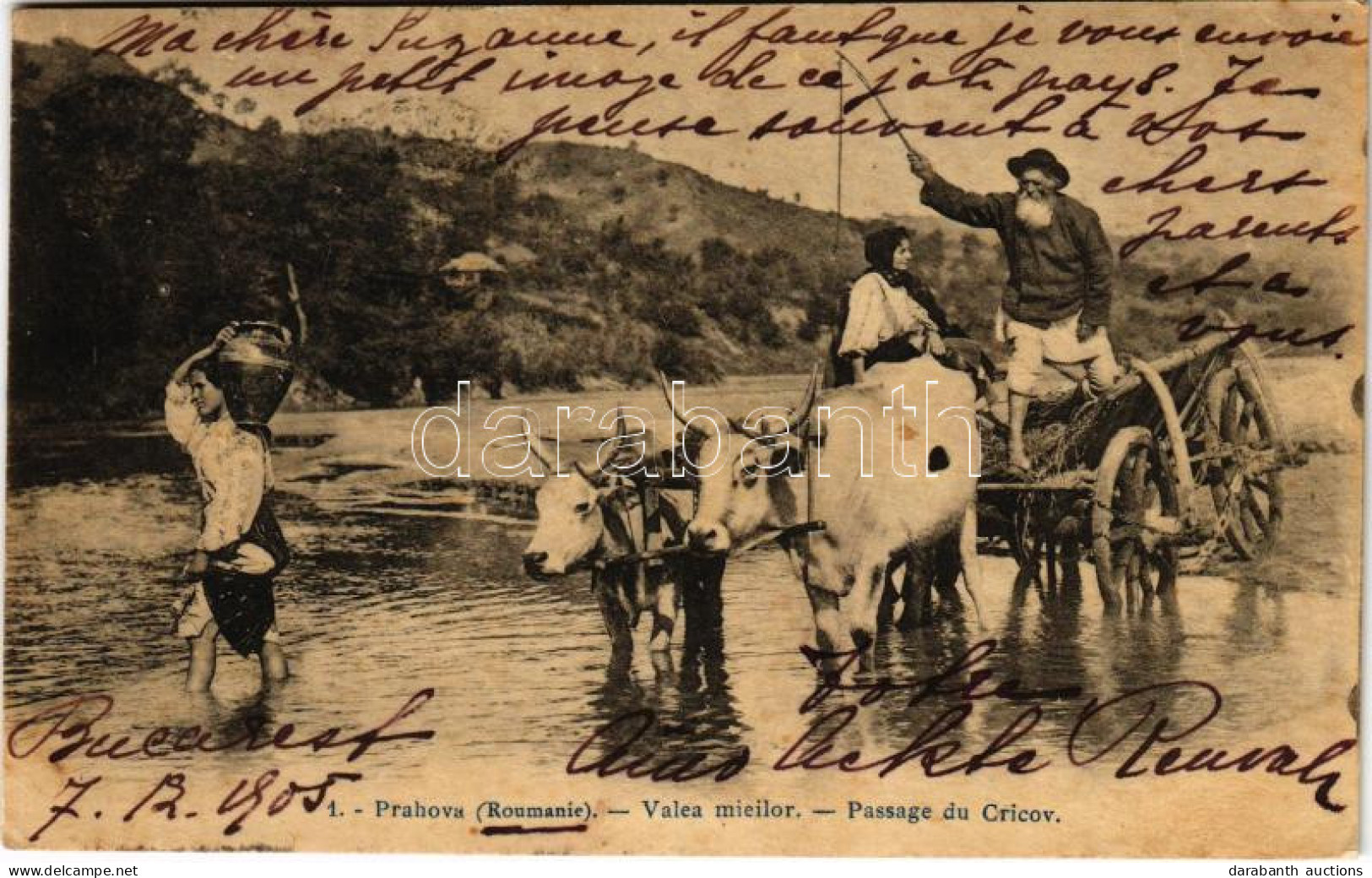 T2/T3 1905 Prahova, Valea Mieilor, Passage Du Cricov / Romanian Folklore, Oxen Cart (fl) - Non Classés