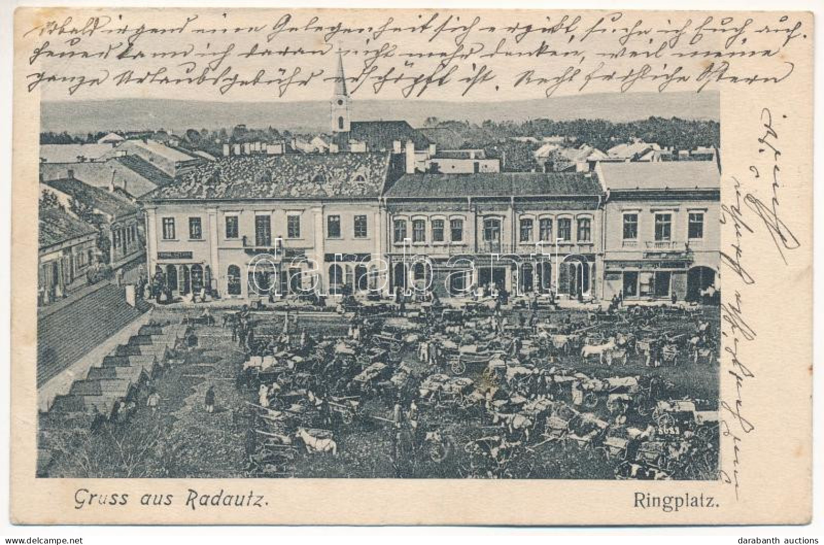 * T3 1908 Radauti, Radóc, Radautz (Bukovina, Bucovina, Bukowina); Ringplatz / Market Square, Shops, Beer Hall. Edit. Sal - Zonder Classificatie
