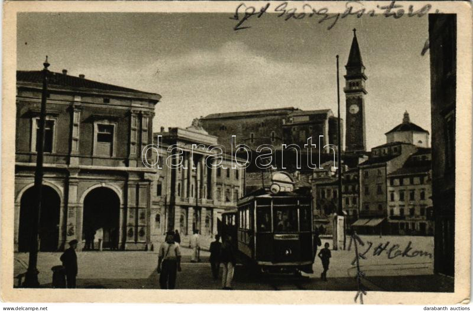 T3/T4 1933 Piran, Pirano; Piazza Tartini / Square, Tram (fa) - Unclassified