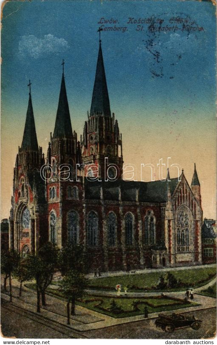 * T3 Lviv, Lwów, Lemberg; Kosciol Sv. Elzbiety / Kirche / Church, Automobile (Rb) - Ohne Zuordnung