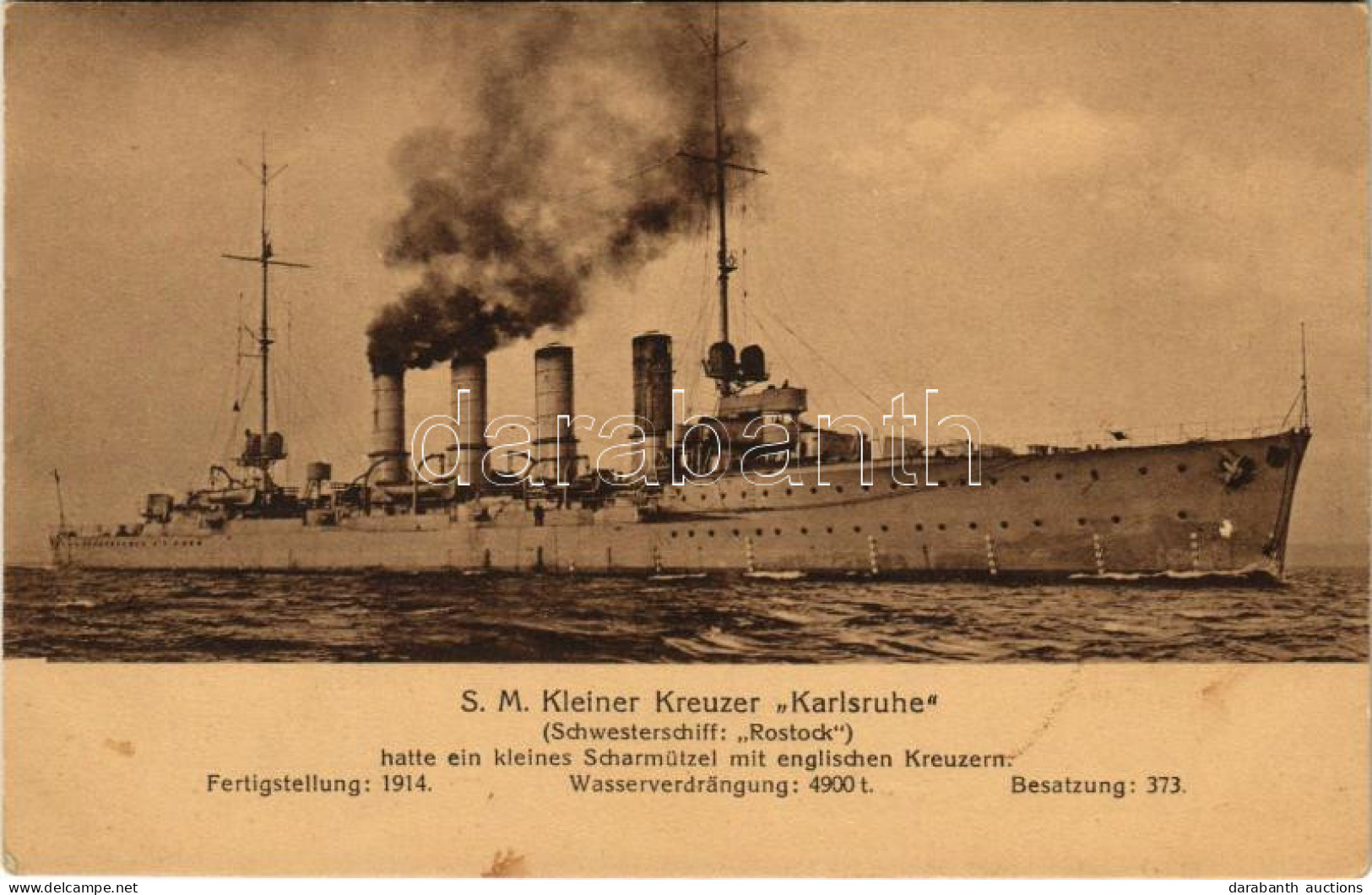 ** T2/T3 SM Kleiner Kreuzer "Karlsruhe" / WWI German Navy (Kaiserliche Marine) Light Cruiser. Marine-Erinnerungs Karte N - Sin Clasificación