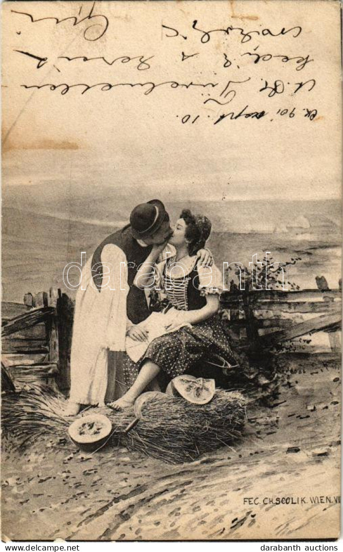 T3 1901 Romantic Couple, Kissing. Fec. Ch. Scolik, Wien (fl) - Unclassified