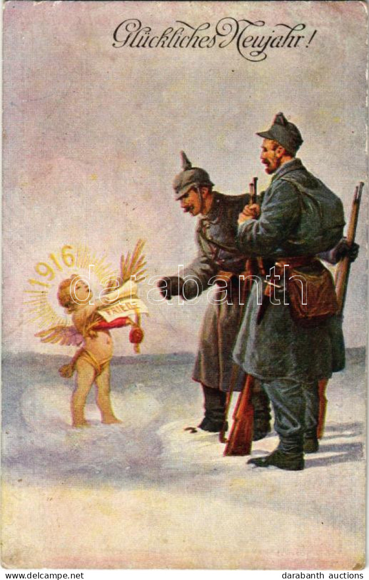 ** T2/T3 Glückliches Neujahr! / WWI German And Austro-Hungarian K.u.K. Military Art Postcard With New Year Greeting, Vir - Non Classés