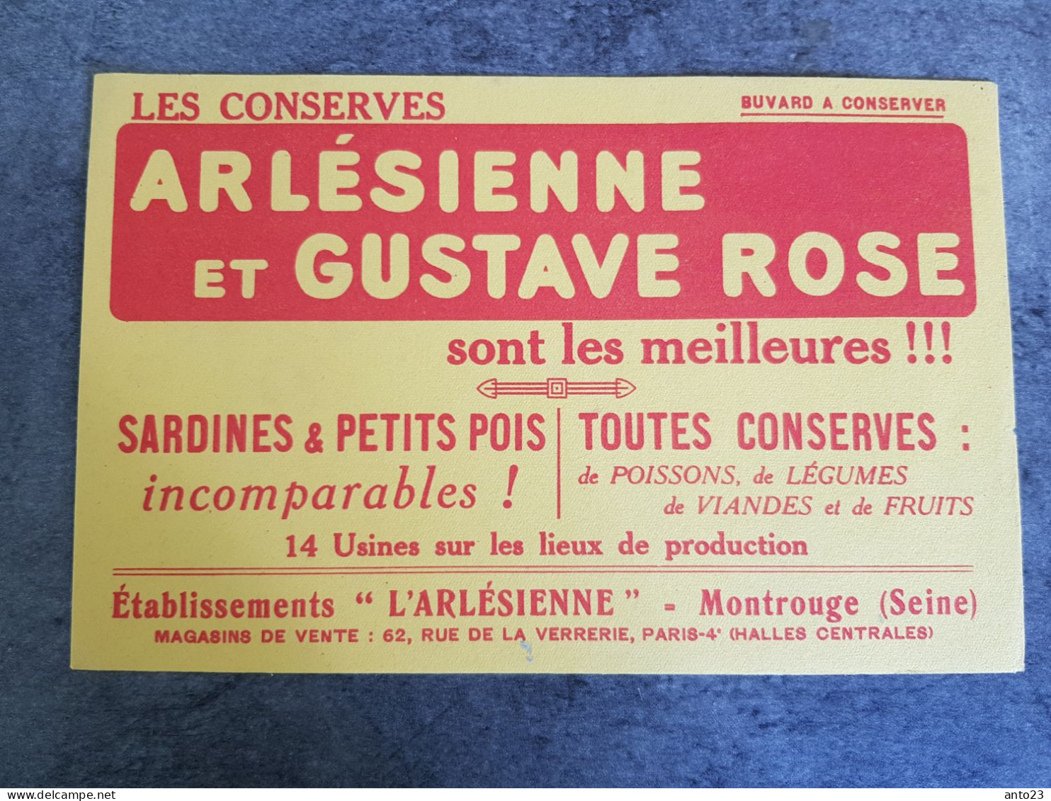 Buvard Thème Alimentaire Conserve Arlésienne Et Gustave Rose Petit Pois Sardines - Montrouge - - Cacao