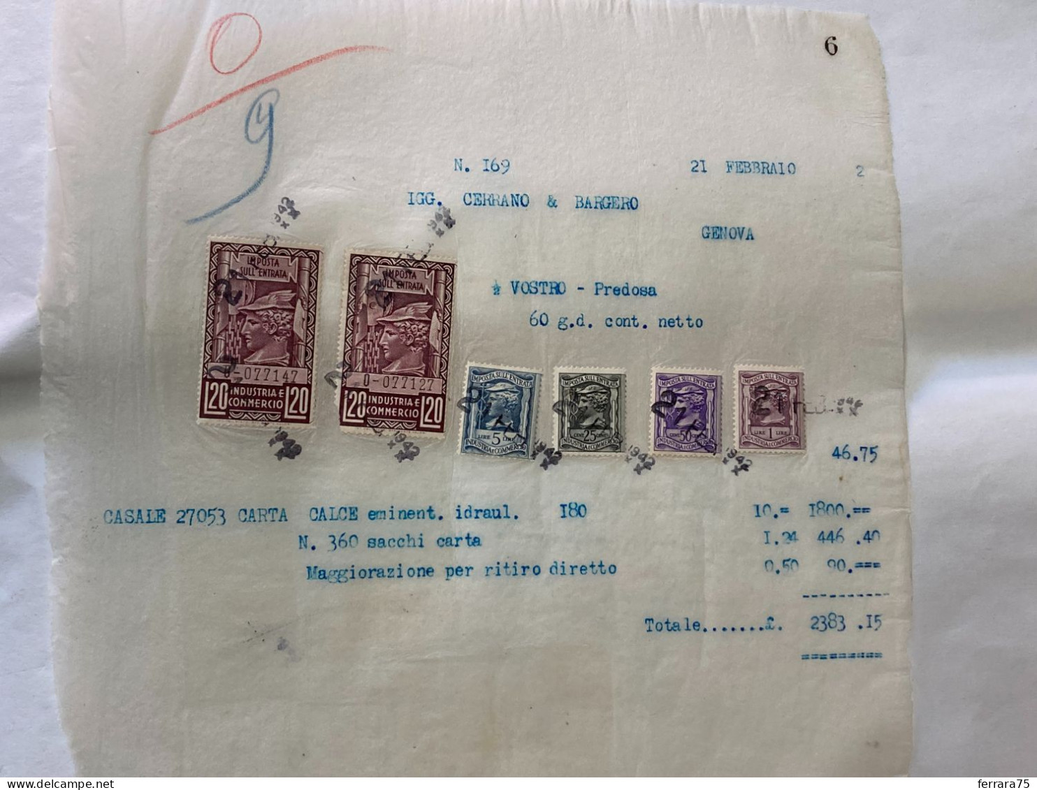 REGNO:LOTTO MARCHE DA BOLLO IMPOSTA SULL ENTRATA INDUSTRIA E COMMERCIO VARIE-6 - Revenue Stamps