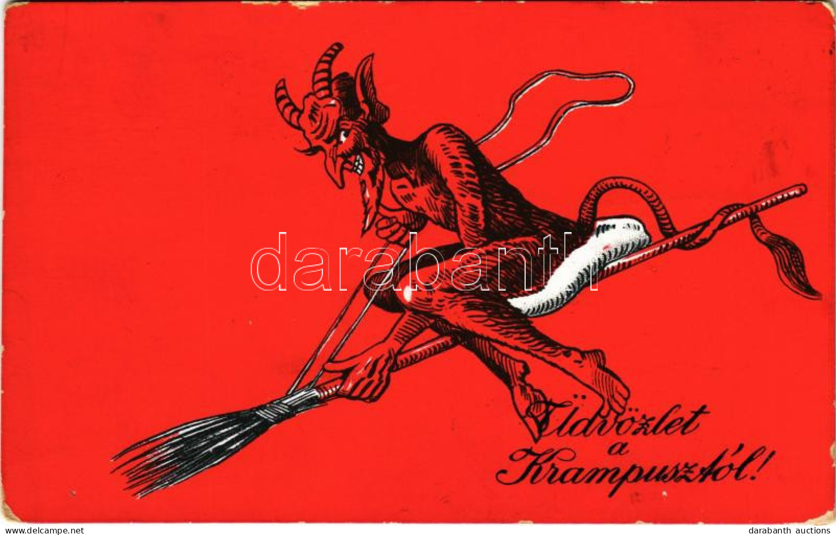 * T2/T3 1934 Üdvözlet A Krampusztól! / Krampus Flying On A Broom (kopott Sarkak / Worn Corners) - Unclassified