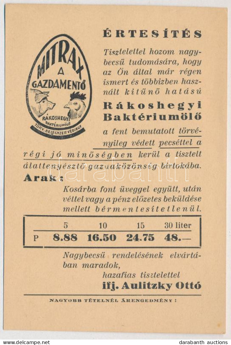 ** T2/T3 Mitrax A Gazdamentő, Rákoshegyi Baktériumölő. Ifj. Aulitzky Ottó Vegyes és Mezőgazdasági Cikkek Kereskedő Reklá - Ohne Zuordnung