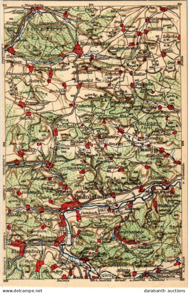 ** T2 German Map With Blankenburg, Blankenhain, Rudolstadt, Etc. Wona-Karten. Lith. V. Hennig U. Grasmück Litho - Ohne Zuordnung