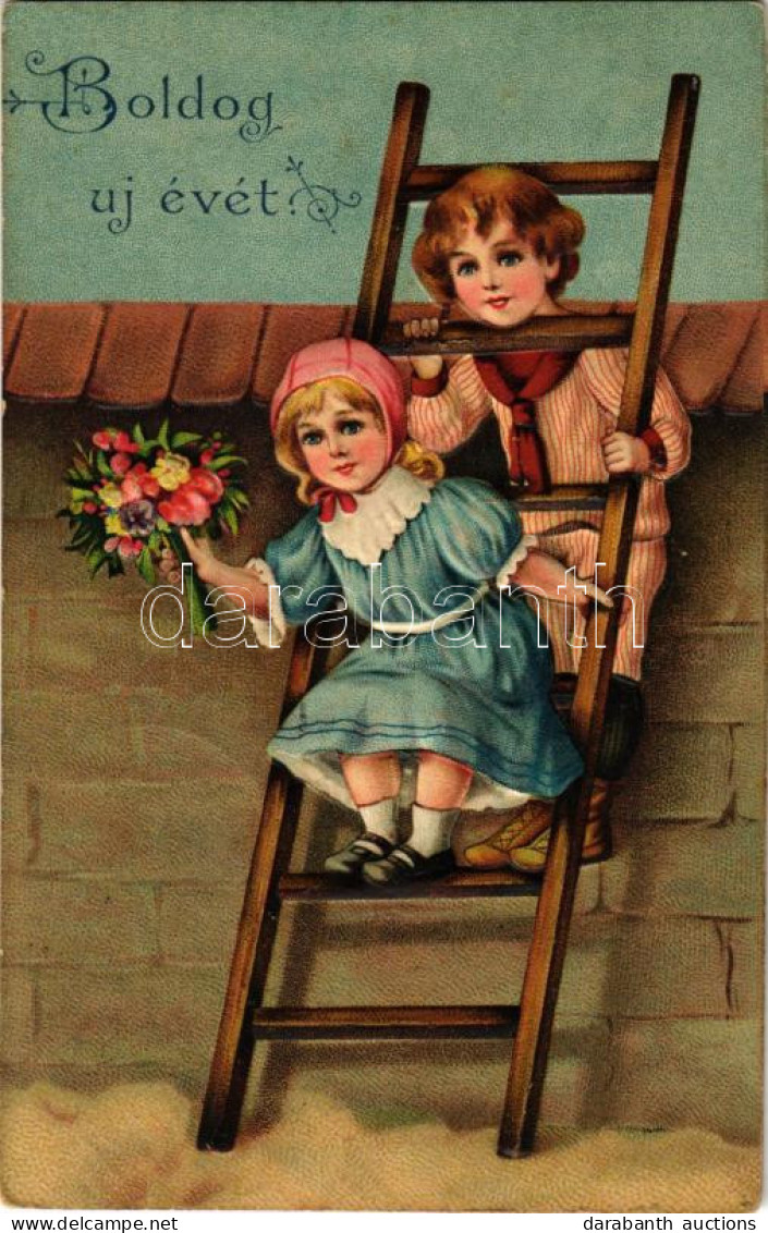 T2/T3 1909 Boldog Újévet / New Year Greeting Art Postcard. Emb. Litho (fl) - Sin Clasificación