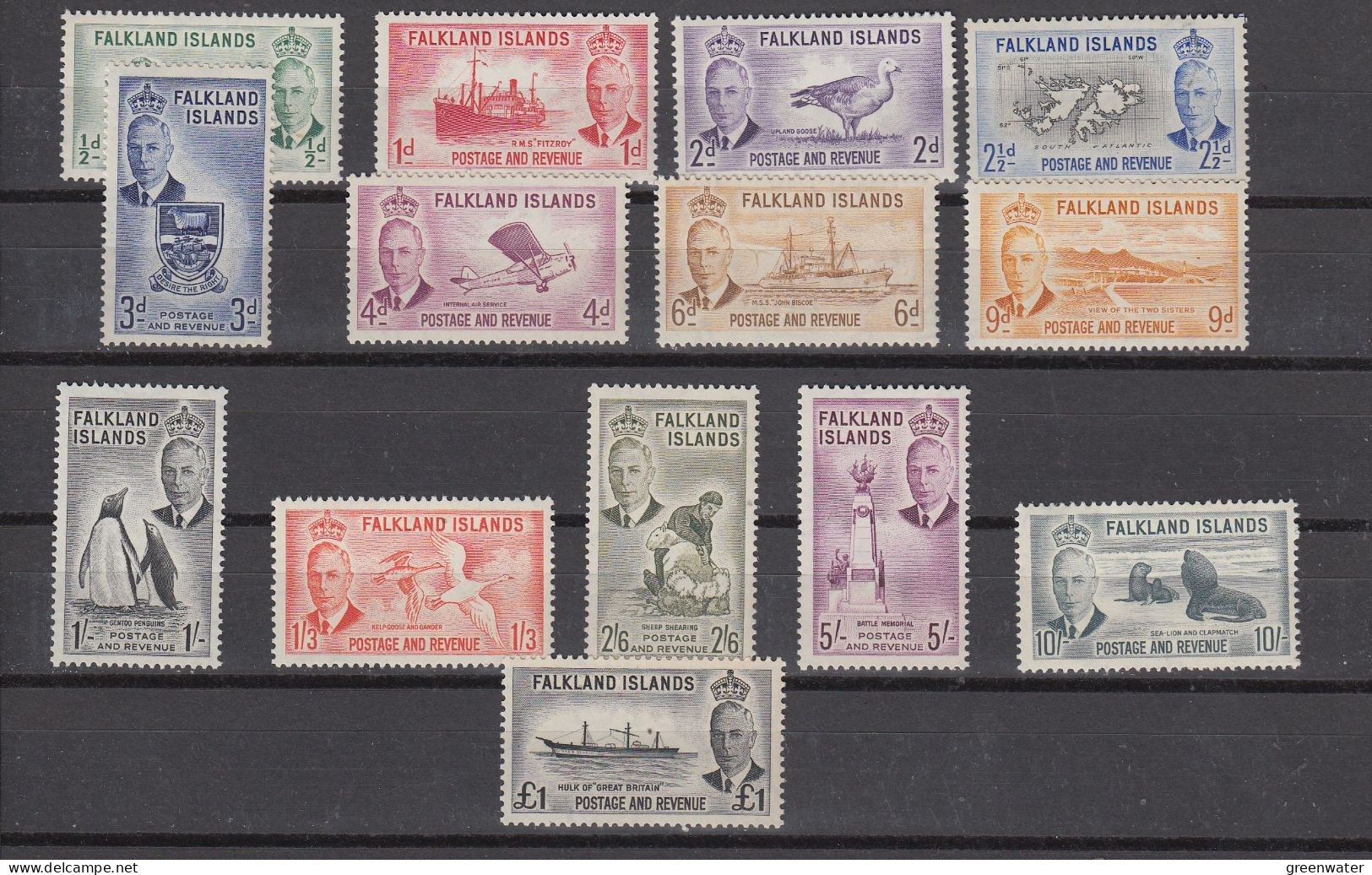 Falkland Islands 1952 King George VI Pictorials 14v ** Mnh (ZO168) - Falkland