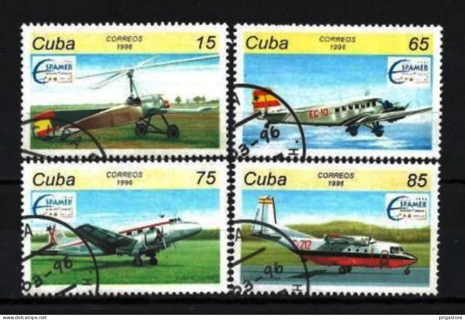Cuba 1996 Avions (28) Yvert N° 3520 à 3523 Oblitéré Used - Used Stamps