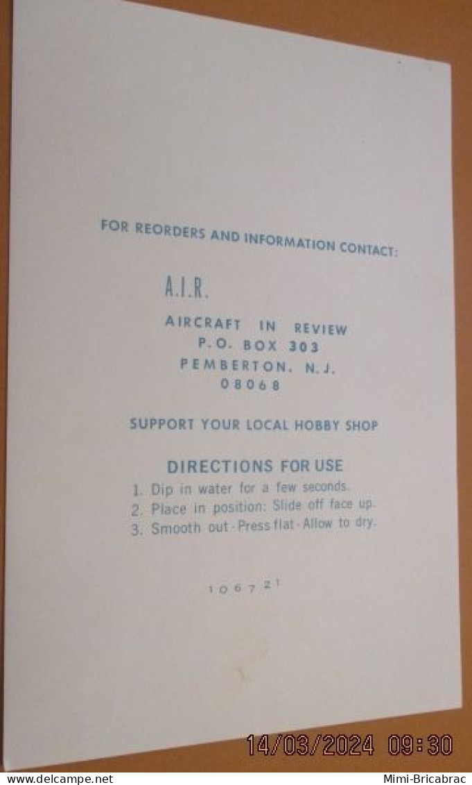 DEC24 : Planche Décals 1/72e A.I.R. AIRCRAFTS IN REVIEW AVIATION USAF ANNEES 50/60 (COMPLET NEUF) - Vliegtuigen