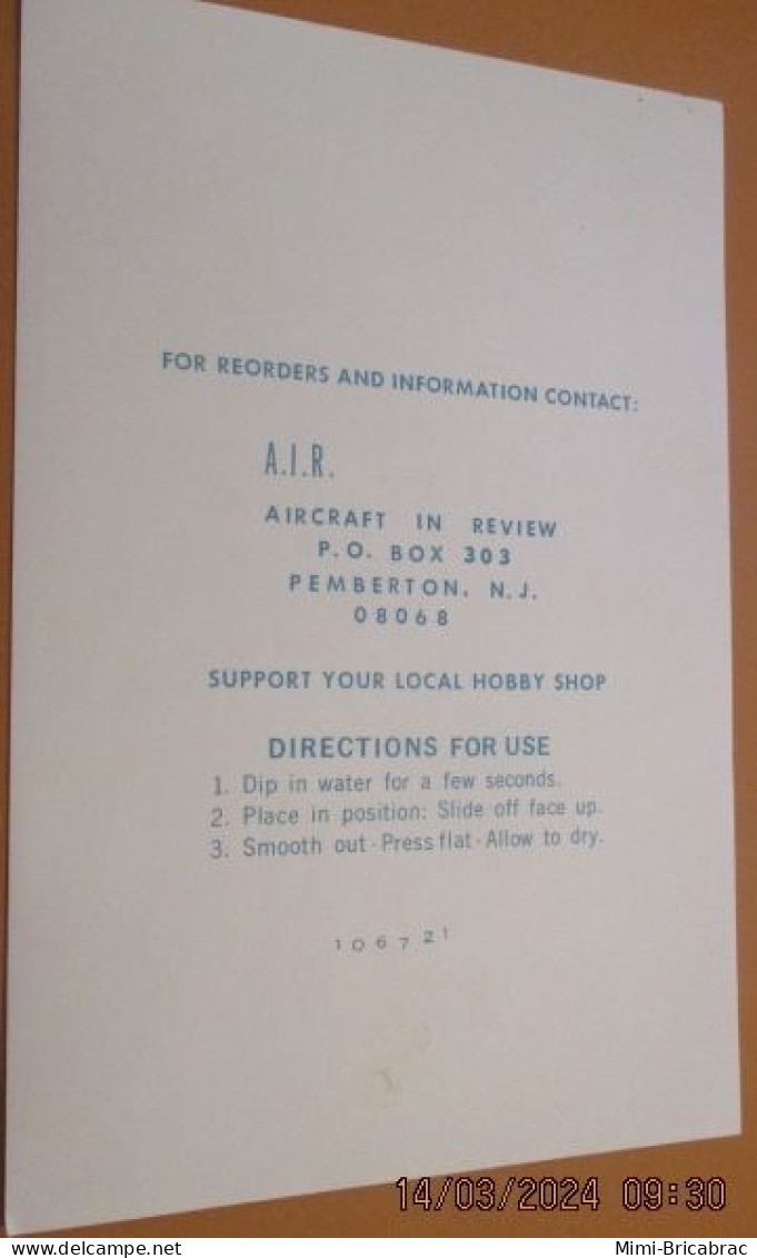 DEC24 : Planche Décals 1/72e A.I.R. AIRCRAFTS IN REVIEW AVIATION USAF ANNEES 50/60 (COMPLET NEUF) - Aviones