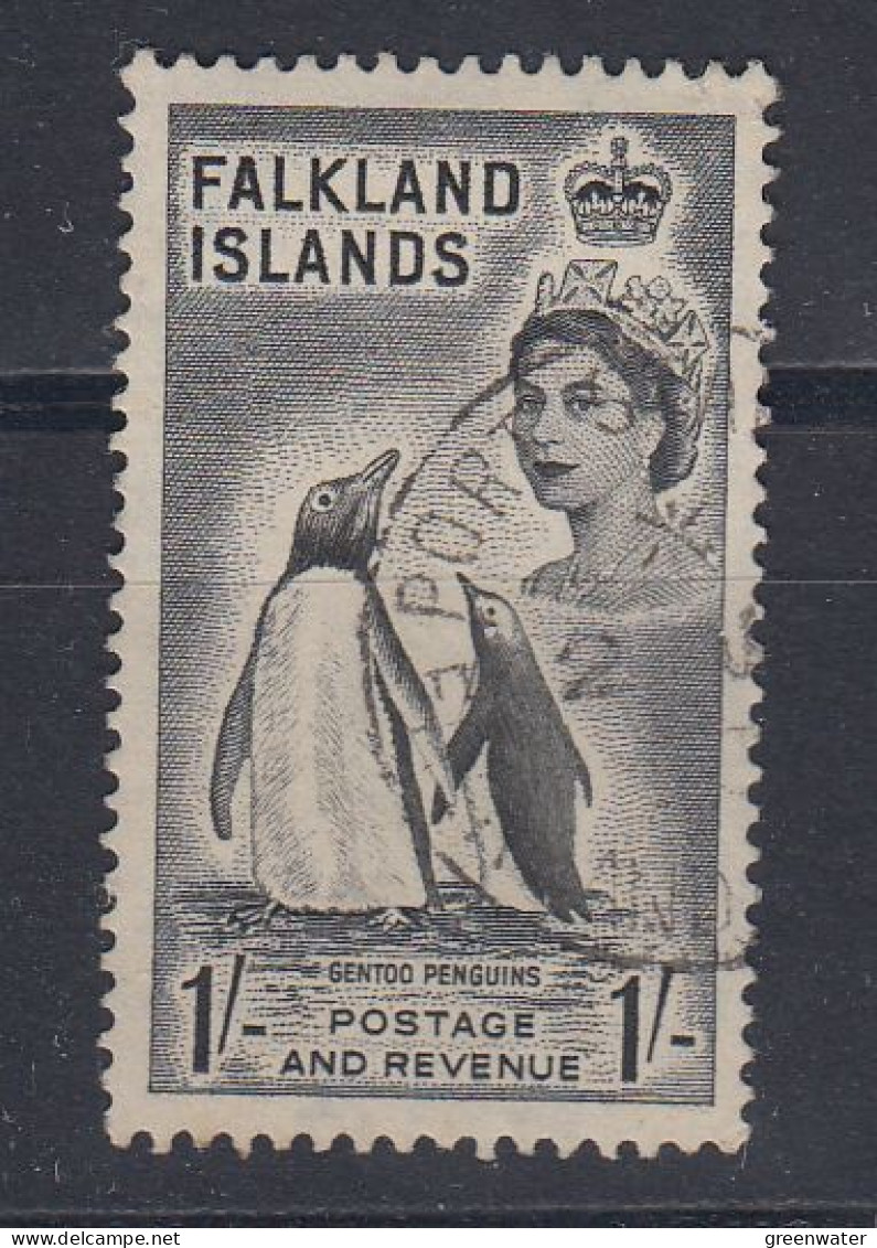 Falkland Islands 1954 Queen Elizabeth Pictorilals Gentoo Penguins 1/- Value Used Port Stanley (ZO168) - Falkland Islands