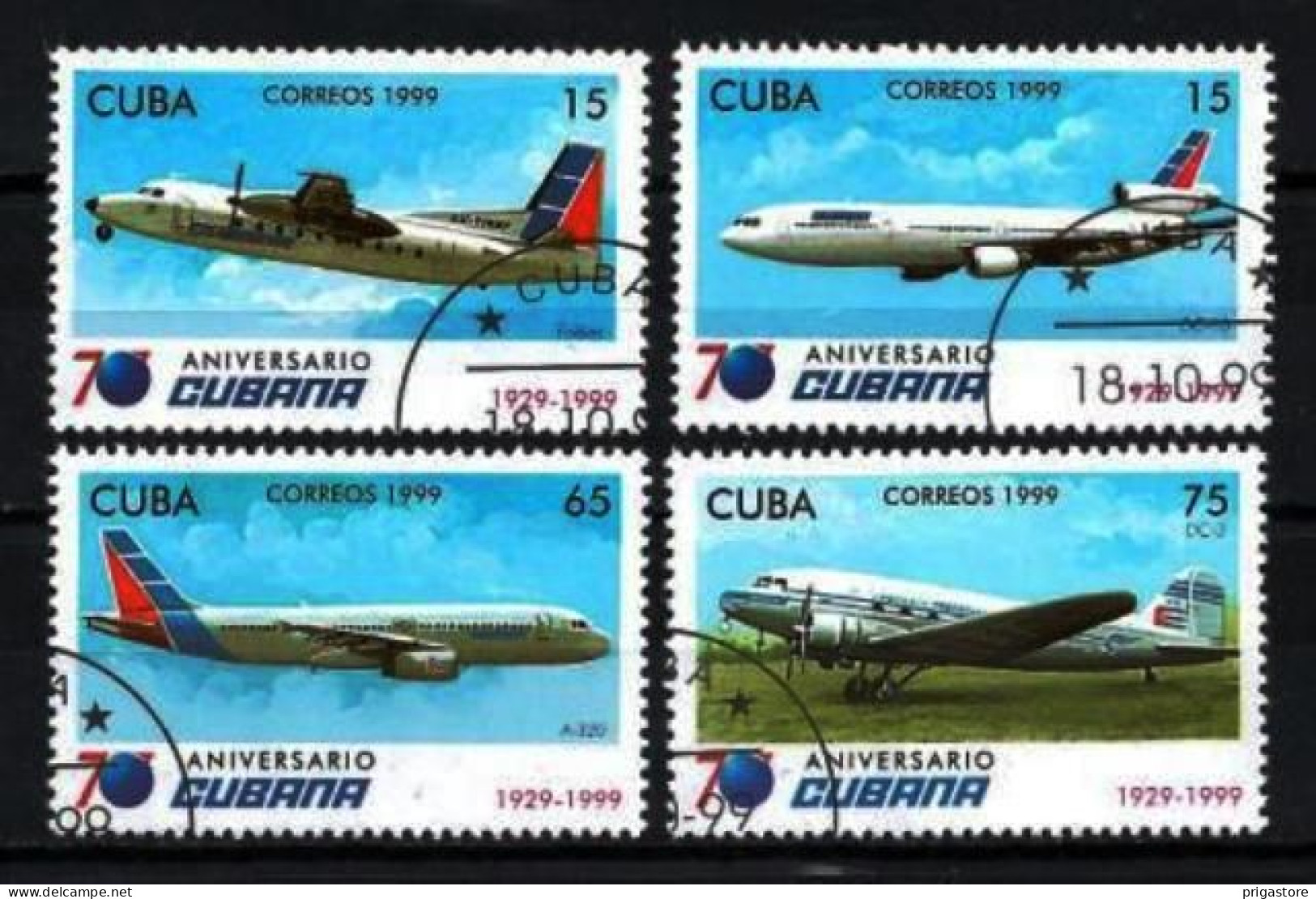 Cuba 1999 Avions (29) Yvert N° 3834 à 3837 Oblitéré Used - Used Stamps