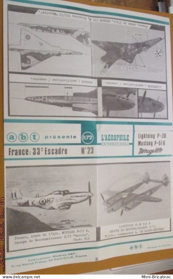 DEC24 : RARE Planche Décals ABT 1/72 Pour AVIONS 33e ESCADRE : P-38 ST EXUPERY, F-6 MUSTANG Et MIRAGE III - Vliegtuigen