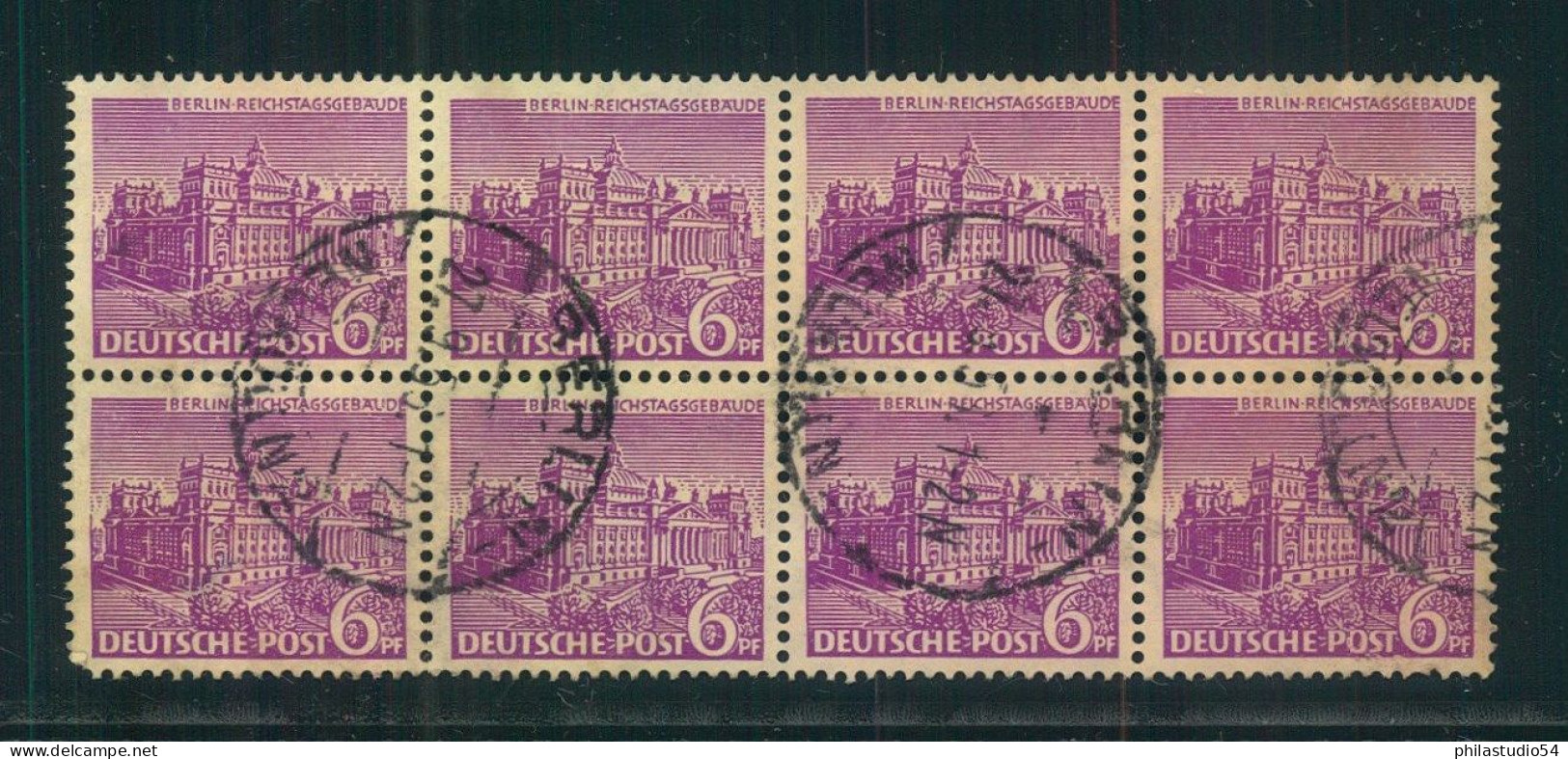 1949, Gestempelter 8-er-Block 6 Pf. Bauten - Usati