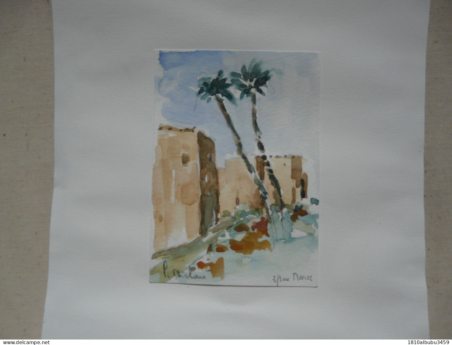 AQUARELLE Signée P. MICHAU Sur Support Cartonné - Scène MAROC (10,5 X 14,5 Cm) - Acquarelli