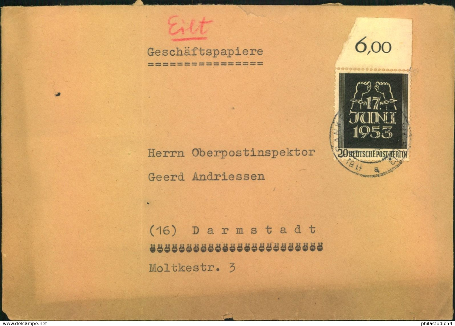 1953 Sondermarke "17. Juni" Auf Fernbrief - Cartas & Documentos