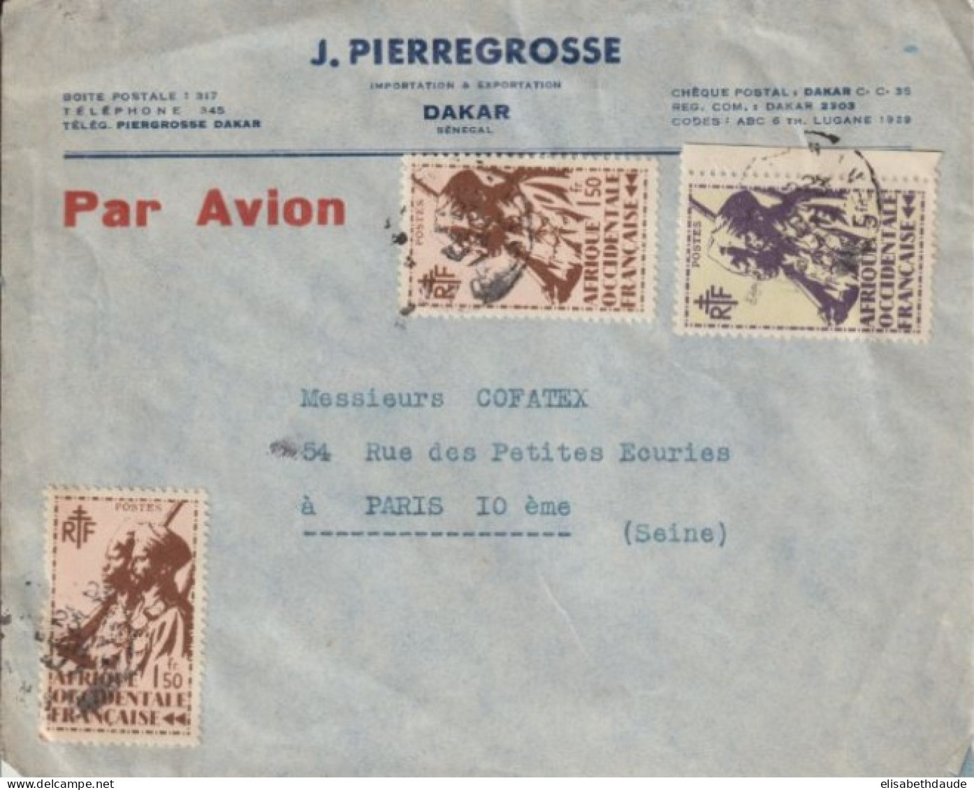 1947 - AOF / SENEGAL - SERIE DE LONDRES - ENVELOPPE De DAKAR => PARIS - Covers & Documents