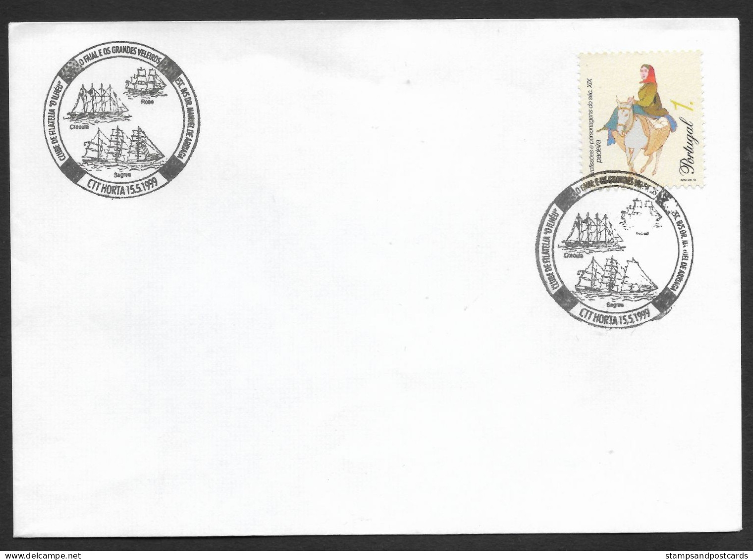 Portugal Cachet Commemoratif Grands Voiliers Sagres Creoula Ross Horta Faial Açores 1999 Event Pmk Sailing Ships Azores - Maschinenstempel (Werbestempel)