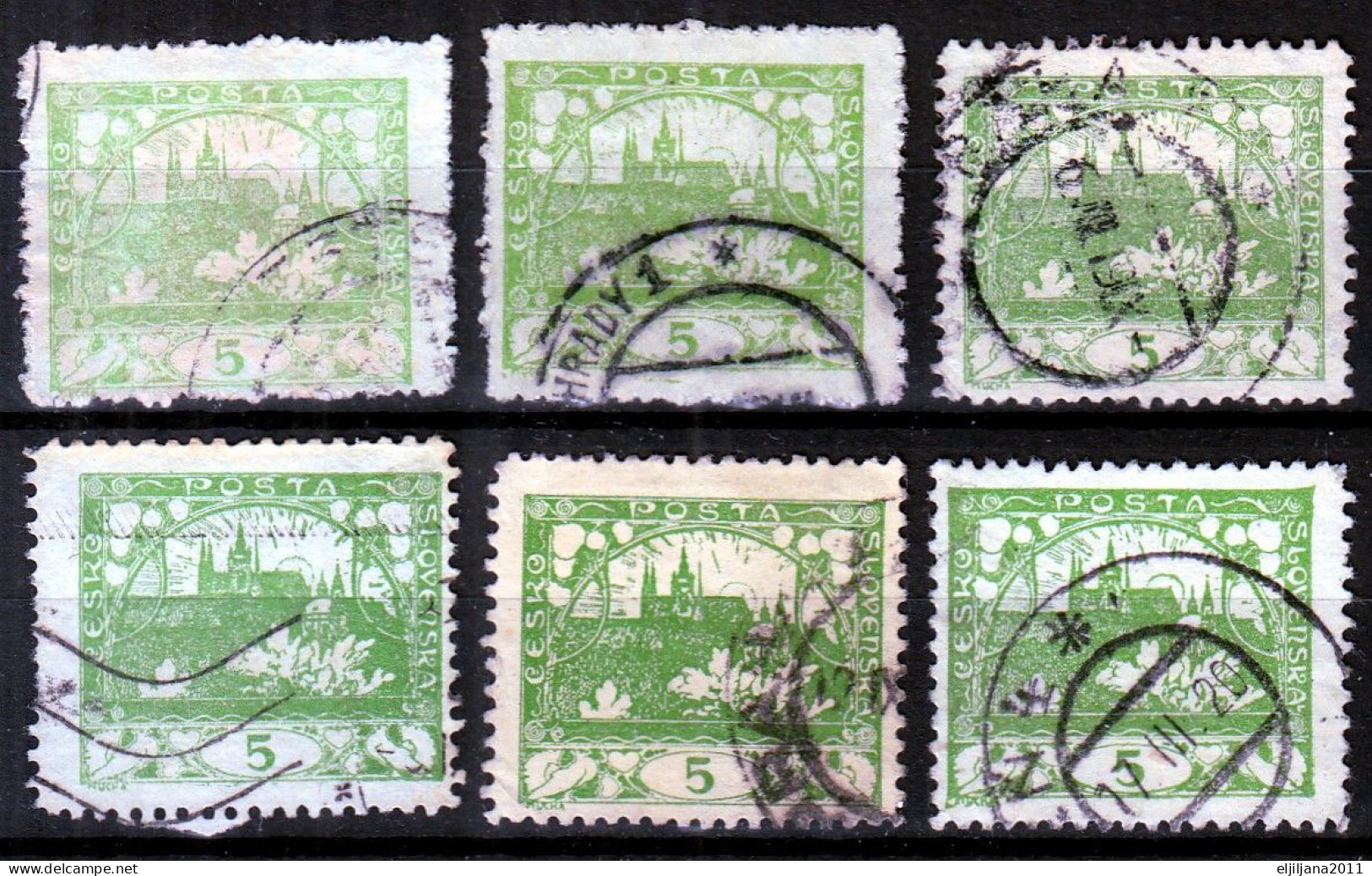 ⁕ Czechoslovakia 1918 Republic ⁕ Hradcany 5 H. Mi.2 A,B ⁕ 6v Used / Shades / Perf. - Gebruikt