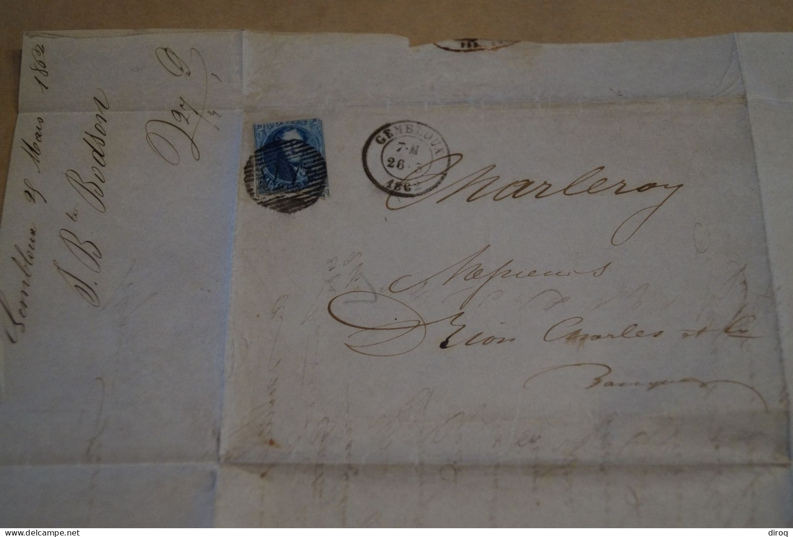 Bel Envoi,très Belle Oblitération Gembloux Et Charleroy,en Losange,N° 144 De 1862 - Postmarks - Lines: Distributions