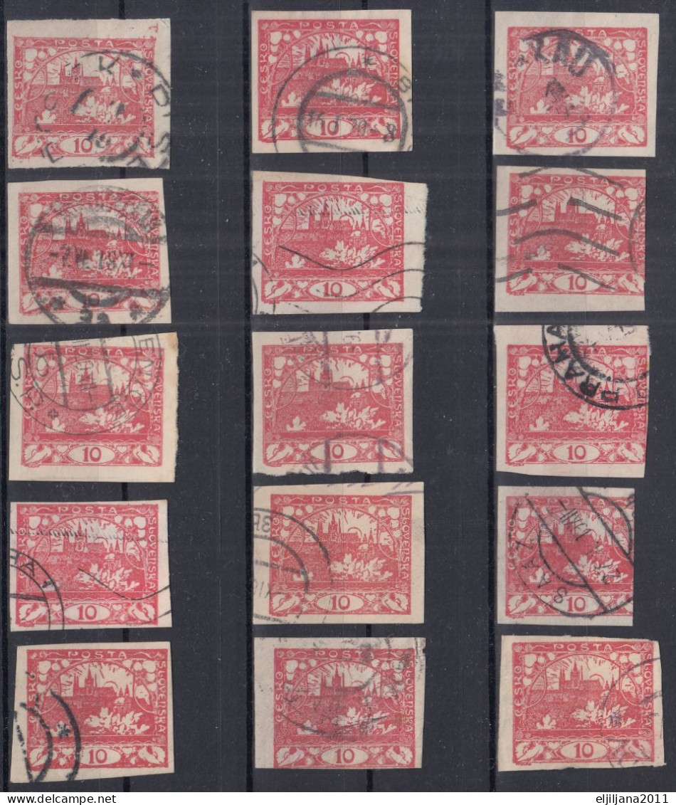 ⁕ Czechoslovakia 1918 Republic ⁕ Hradcany 10 H. Mi.3 ⁕ 15v Used / Shades / Imperf. - Used Stamps