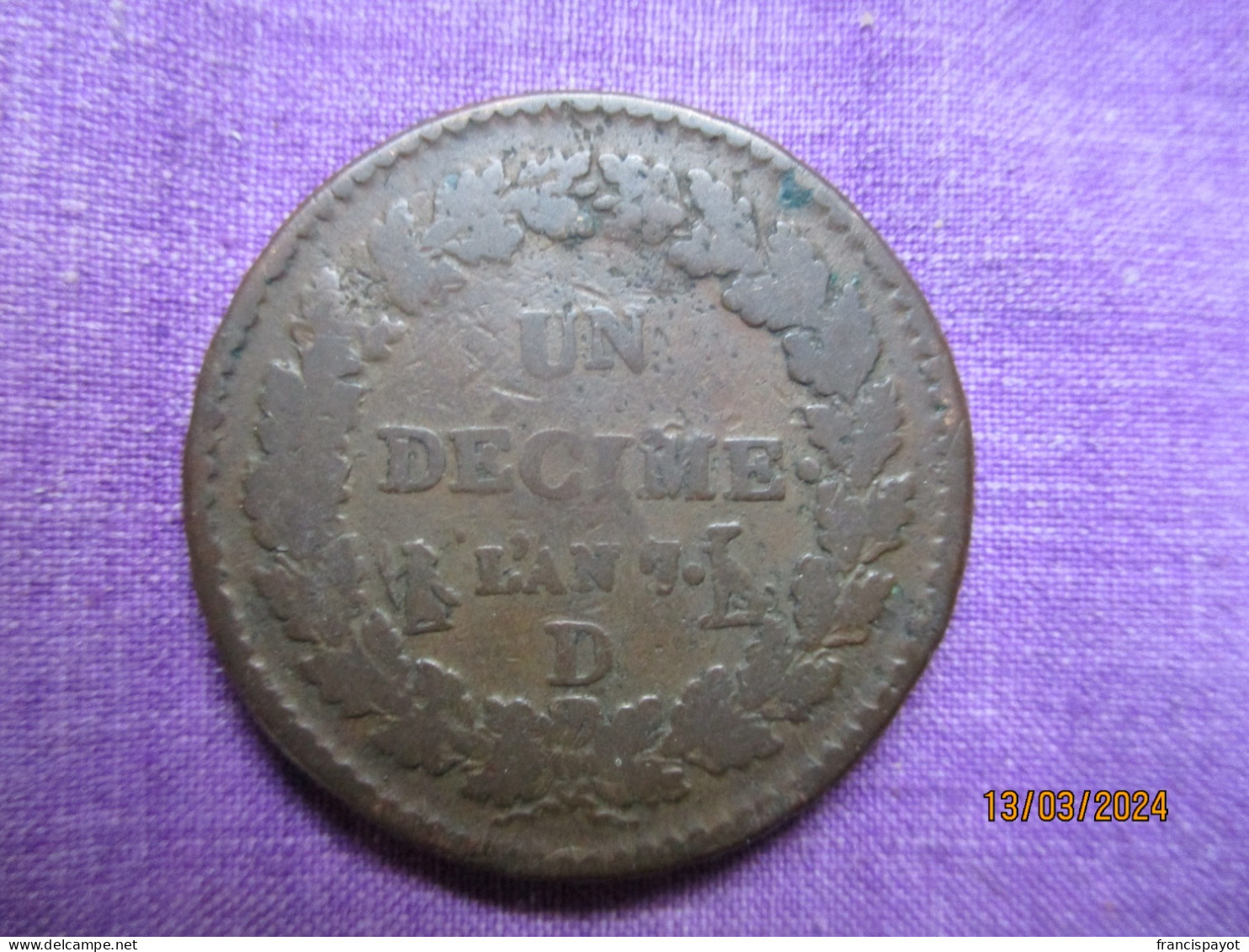 France: Un Décime An 7 (1798) - Lyon - 1795-1799 Direktorium