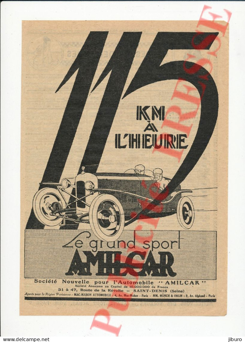 Publicité 1925 Voiture Amilcar 115 K/H Münch Oblin + Chiens Griffons à Poils Dur + Boulet + Braques Bleus D'Auvergne - Publicités