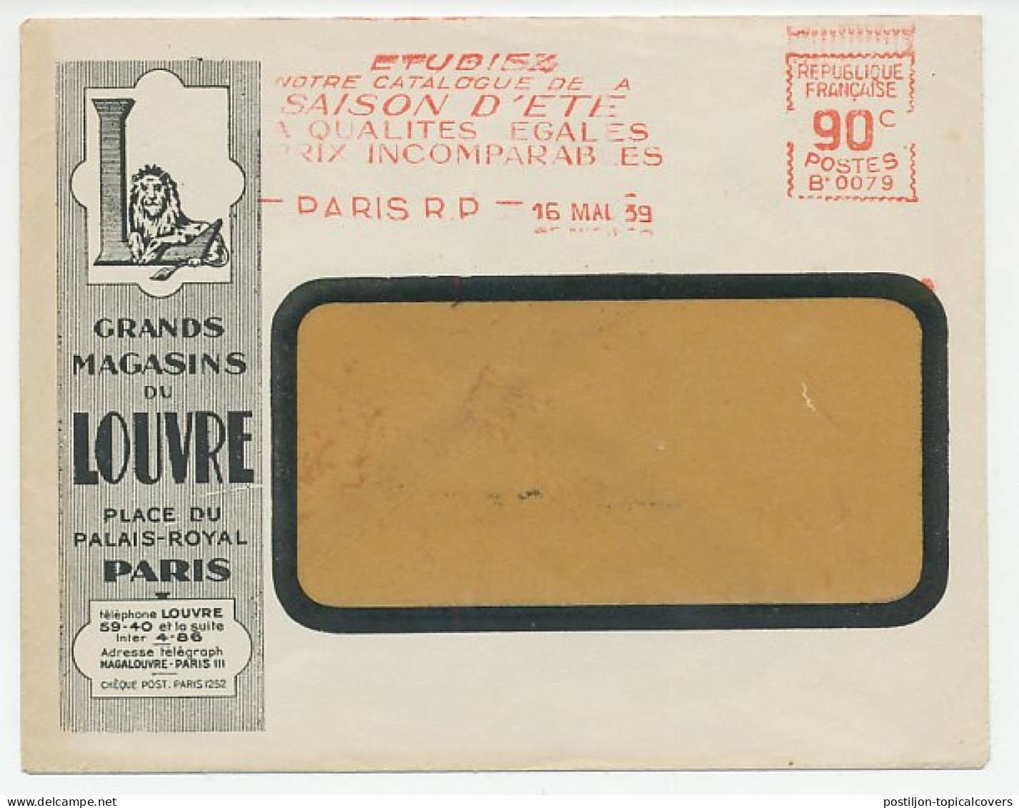 Illustrated Meter Cover France 1939 Lion - Department Stores Louvre - Altri & Non Classificati