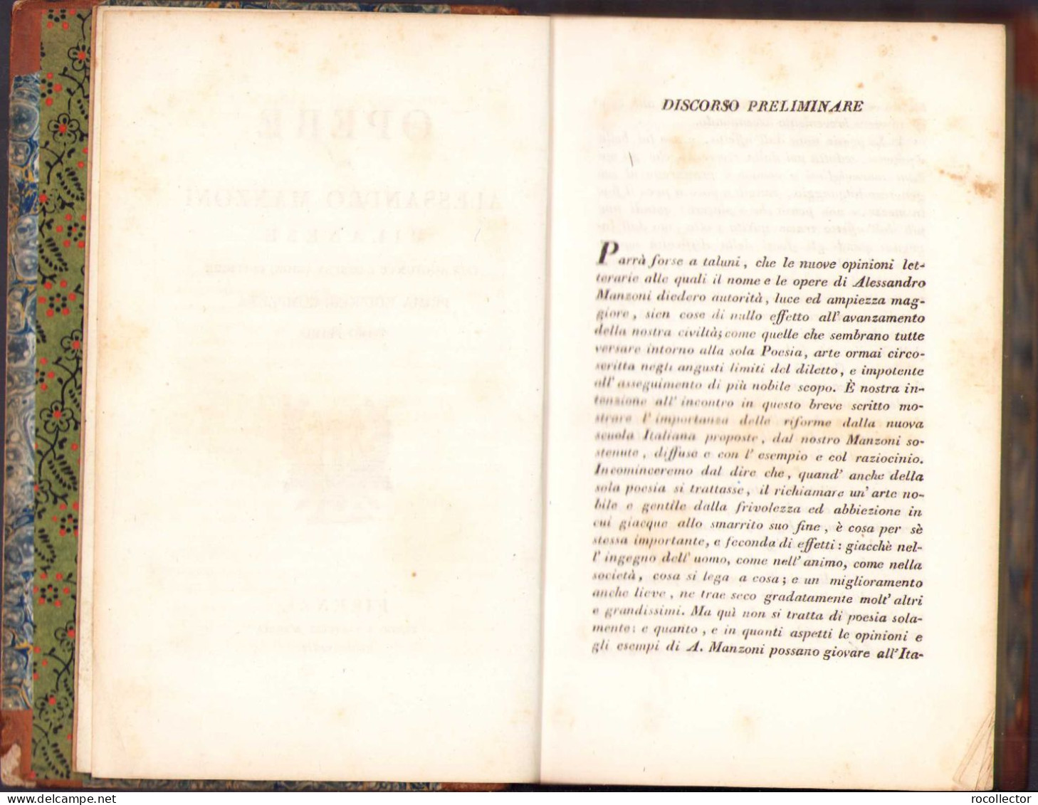 Opere Di Alessandro Manzoni Milanese, Con Aggiunte E Osservazioni Critiche. Prima Edizione Completa. Tomo Primo, 1828 - Libri Antichi