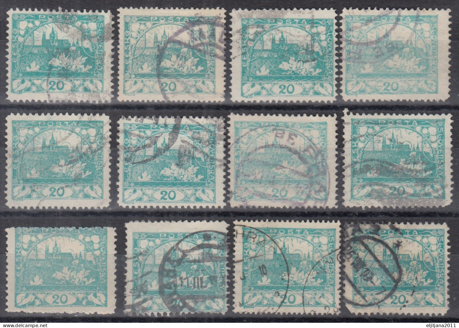 ⁕ Czechoslovakia 1918 Republic ( Castle Of Prague ) ⁕ Hradcany 20 H. Mi.4 A/C/D ⁕ 16v Used / Shades / Perf. Unchecked - Oblitérés