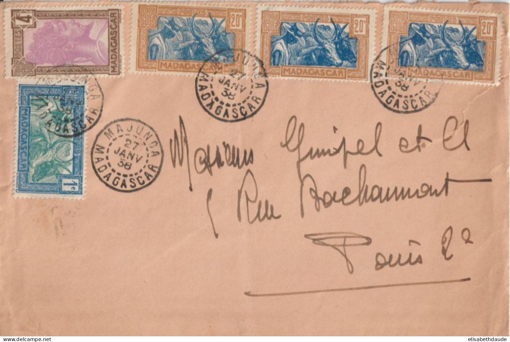 1938 - MADAGASCAR - ENVELOPPE De MAJUNGA => PARIS - Lettres & Documents