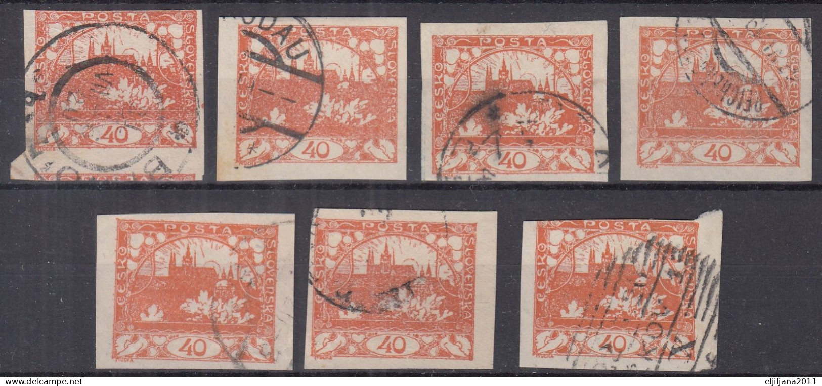 ⁕ Czechoslovakia 1918-1919 ( Castle Of Prague ) ⁕ Hradcany 40 H. Mi.7 ⁕ 7v Used / Shades / Imperf. - Scan - Used Stamps