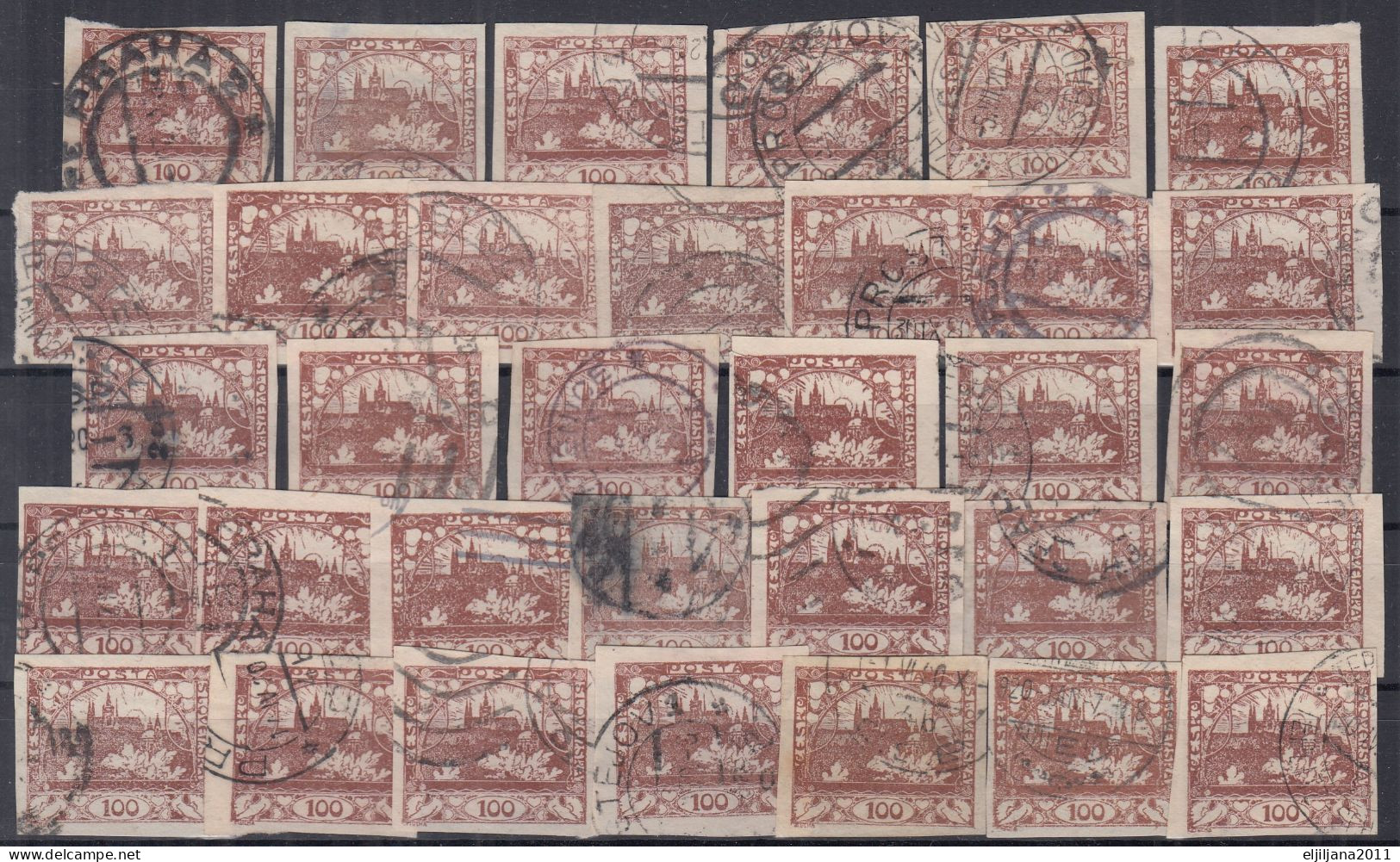 ⁕ Czechoslovakia 1918-1919 ( Castle Of Prague ) ⁕ Hradcany 100 H. Mi.8 ⁕ 33v Used / Shades / Imperf. - Scan - Used Stamps