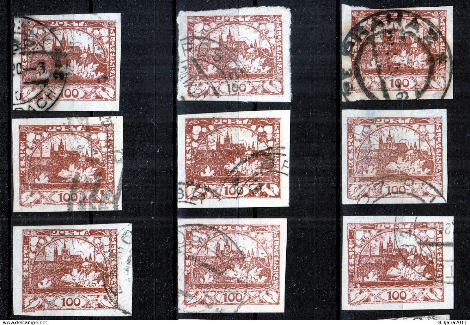 ⁕ Czechoslovakia 1918-1919 ( Castle Of Prague ) ⁕ Hradcany 100 H. Mi.8 ⁕ 33v Used / Shades / Imperf. - Scan - Used Stamps