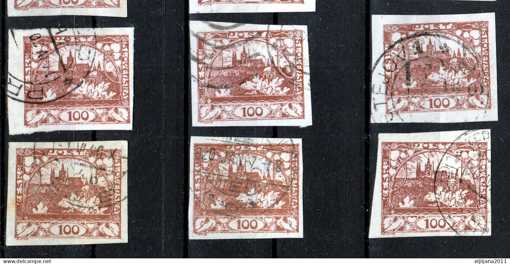 ⁕ Czechoslovakia 1918-1919 ( Castle Of Prague ) ⁕ Hradcany 100 H. Mi.8 ⁕ 33v Used / Shades / Imperf. - Scan - Gebruikt