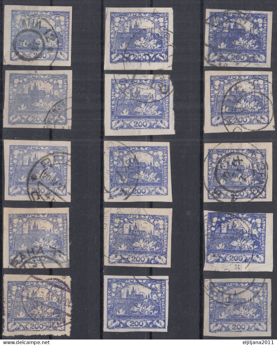 ⁕ Czechoslovakia 1918-1919 ( Castle Of Prague ) ⁕ Hradcany 200 H. Mi.9 A,b ⁕ 15v Used / Shades / Imperf. - Scan - Used Stamps