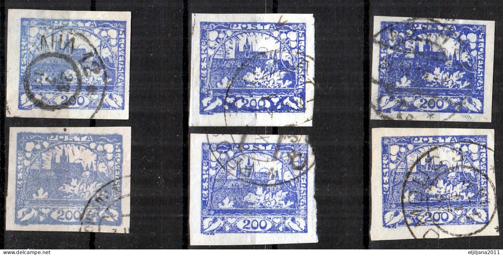 ⁕ Czechoslovakia 1918-1919 ( Castle Of Prague ) ⁕ Hradcany 200 H. Mi.9 A,b ⁕ 15v Used / Shades / Imperf. - Scan - Oblitérés