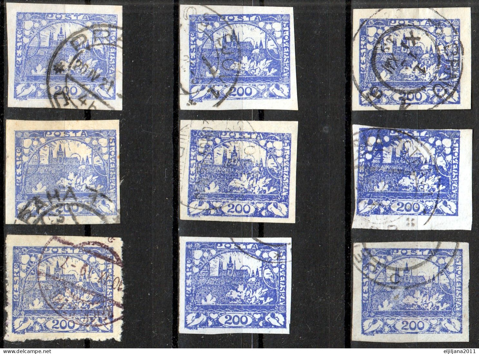 ⁕ Czechoslovakia 1918-1919 ( Castle Of Prague ) ⁕ Hradcany 200 H. Mi.9 A,b ⁕ 15v Used / Shades / Imperf. - Scan - Used Stamps